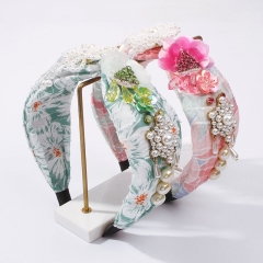 Headband Fabric Imitation Pearl Geometric Flower Headband Light Luxury Fashion Manufacturer