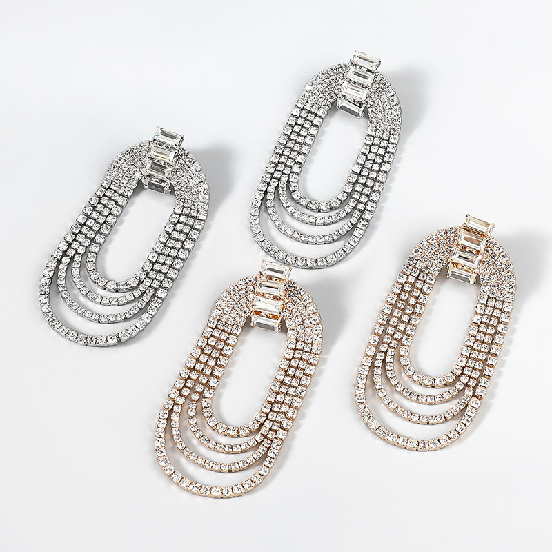 Super Flash Claw Chain Alloy Diamond Oval Earrings Manufacturer