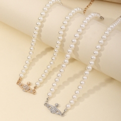 Creative Popular Pearl Necklace With Diamond Planet Pendant Necklace Distributor