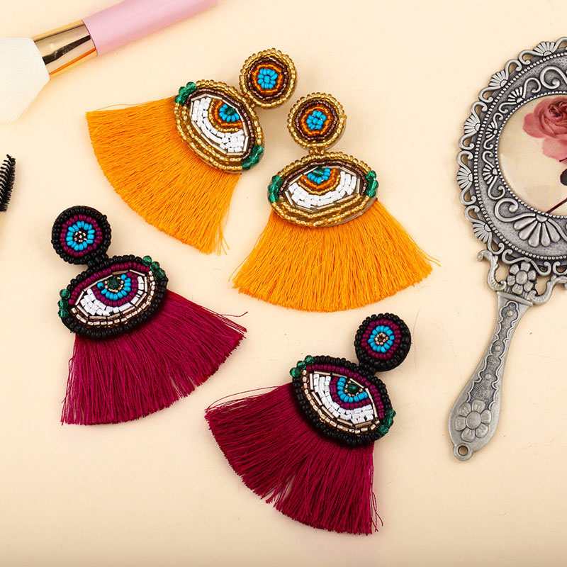 Bohemian Devil's Eye Earrings With Micro Zircon Beads And Crystal Tassel Earrings Distributor