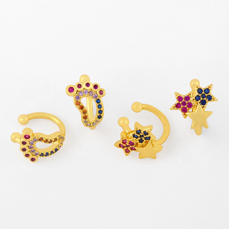 Wholesale Personalized Feet Palm Ear Clips C-shaped Colorful Inlaid Diamond Pentagram Ear Bone Clips Female