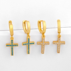 Wholesale Vintage Cross Earrings Hip-hop Full Of Diamonds Zirconia Earrings Temperamental And Versatile