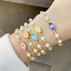 Gold Beads And Pearls Beads Woven Devil's Eye Bracelet Drip Oil Eye Bracelet Distributor
