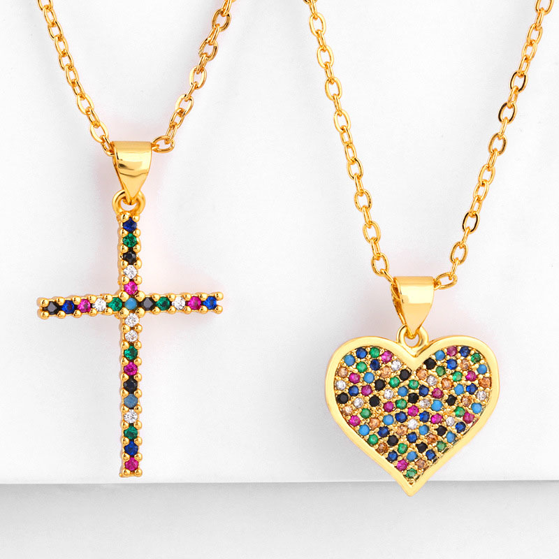 Wholesale Cross Love Pendant Necklace Europe And The United States With Diamond Zirconia Necklace