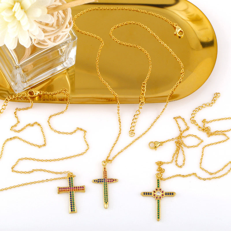 Wholesale Fashion With Colorful Zirconia Cross Pearl Necklace