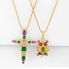 Wholesale Small Turtle Necklace Colorful Zirconia Cross Necklace