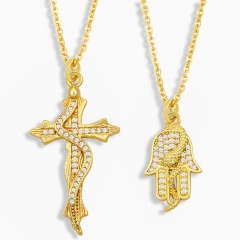 Wholesale Diamond Encrusted Palm Necklace Personalized Snake Cross Pendant