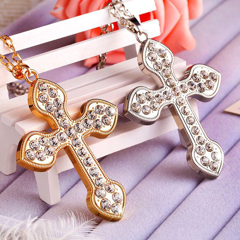 Wholesale Hip Hop Cross Necklace Female  Korean Version Of Diamond-encrusted Necklace