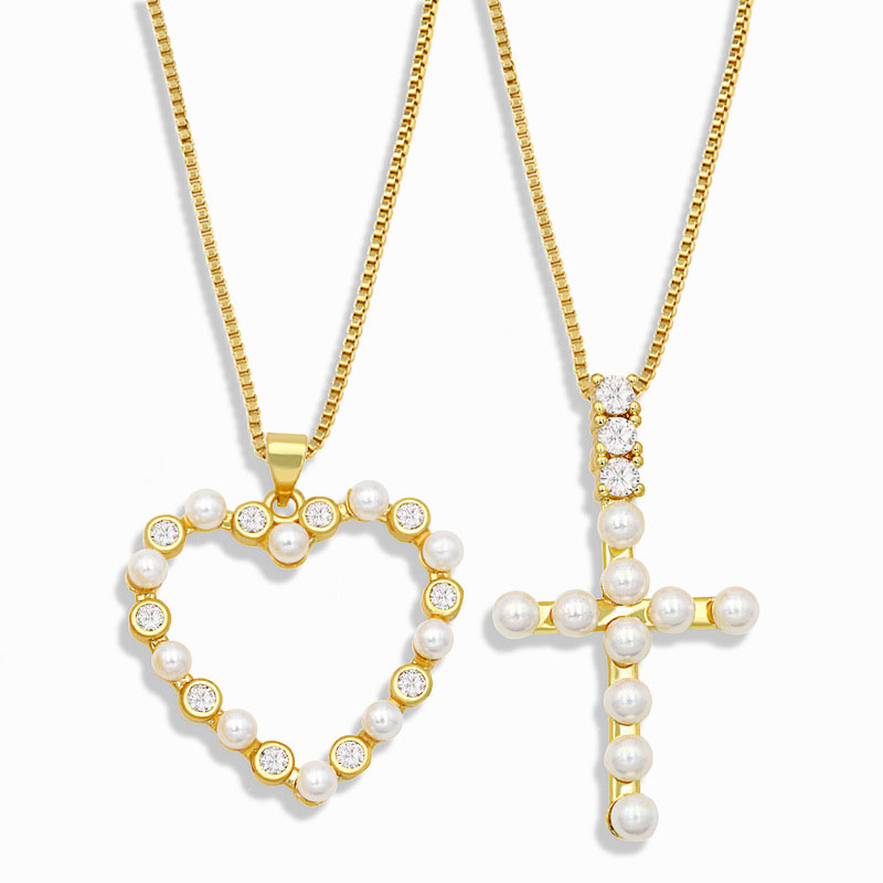 Wholesale Mix And Match Love Cross Necklace Vintage With Diamonds And Pearls