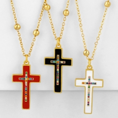 Wholesale Classic Vintage Cross Necklace Drip Oil With Colored Diamonds Cross Pendant