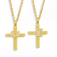 Wholesale Creative Butterfly Cross Necklace Moon With Diamonds Simple Temperament Clavicle Chain