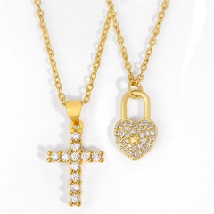 Wholesale Diamond Cross Necklace Love Lock Pendant Necklace