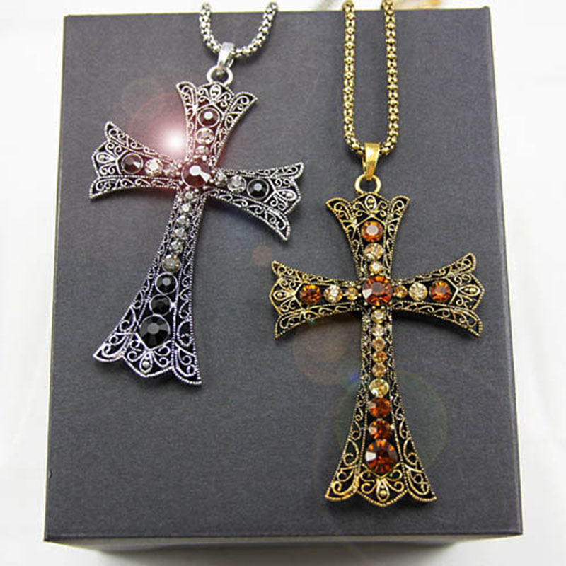 Wholesale Vintage Cross Necklace Europe And The United States Popular Diamond Jewelry