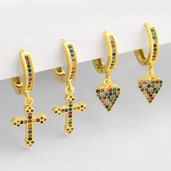 Wholesale Colorful Zircon Earrings Creative Vintage Cross Earrings