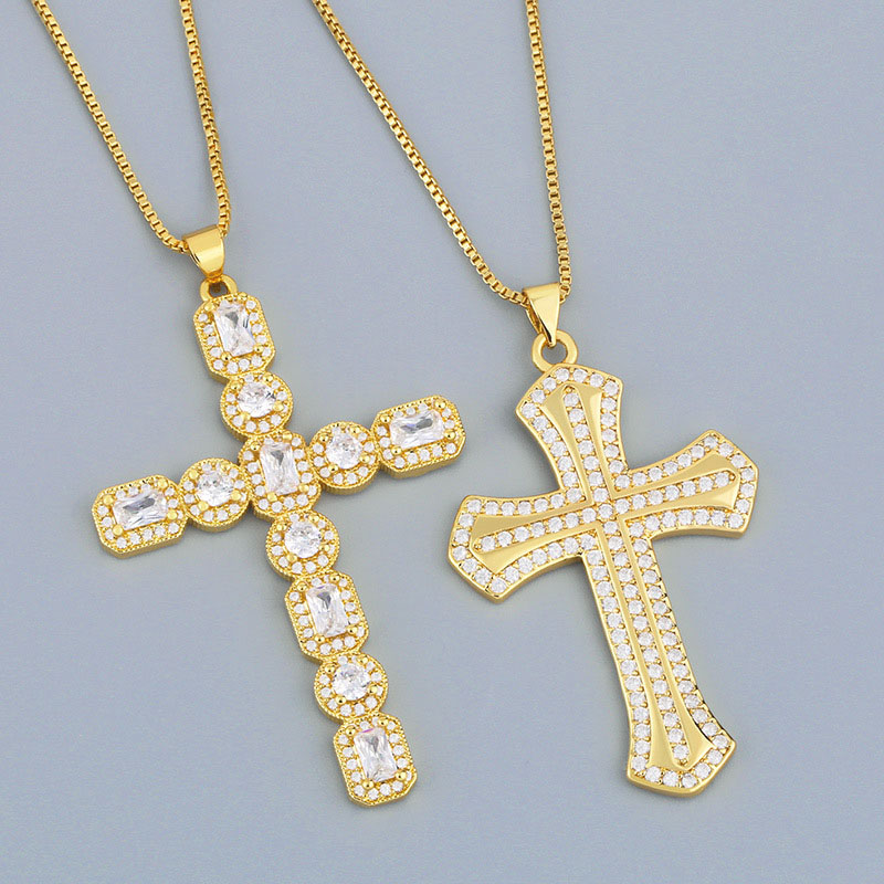 Wholesale Accessories Europe And The United States Hip-hop Jewelry Full Zirconia Cross Pendant Tide Necklace