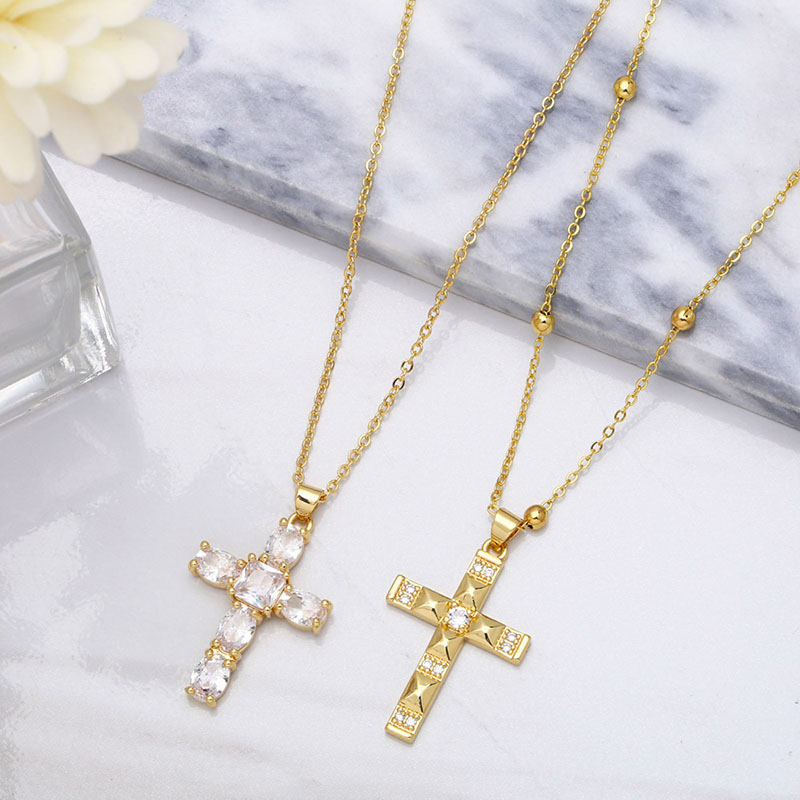 Diamond-set Cross Necklace Fashion Geometric Zirconia Pendant Collarbone Chain Supplier