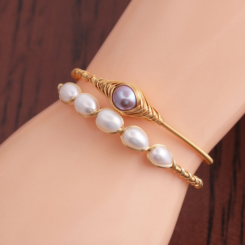Simple Fashion Style Purple Pearl Shell Wire-wrapped Elasticated Live Bracelet Supplier