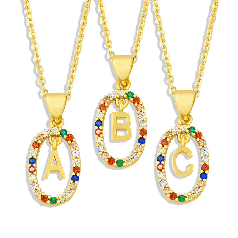 Wholesale Micro Set Colorful Zirconia Hip Hop 26 English Letters Pendant Necklace For Women