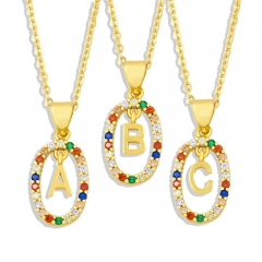 Wholesale Micro Set Colorful Zirconia Hip Hop 26 English Letters Pendant Necklace For Women