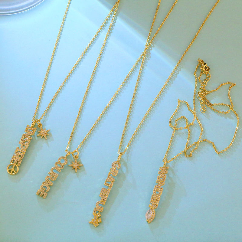 Wholesale Fashion Courage Letters Necklace Zirconia Collarbone Chain Birthday Gift