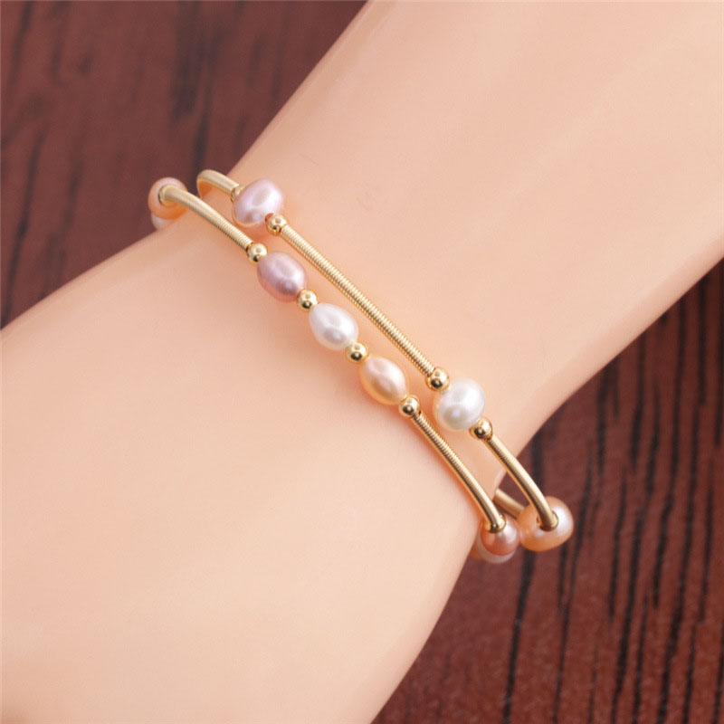 Freshwater Round Pearl Bracelet Ladies Electroplated Gold Wrap Around Copper Wire Minimalist Opening Adjustable Supplier