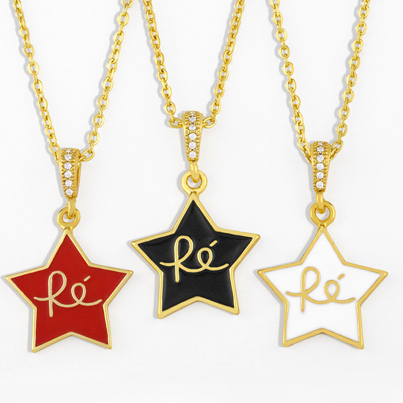 Wholesale Niche Design Dripping Oil Pentagram Chain Female Letter Fe Necklace Jumper Chain