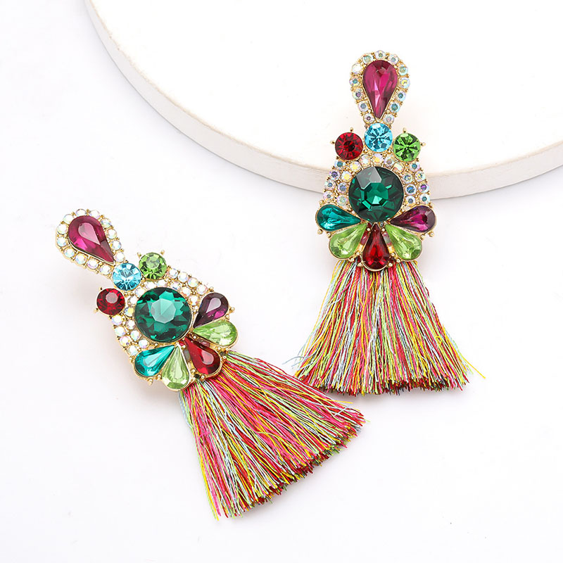 Alloy Rhinestone-encrusted Rhinestone Tassel Earrings With Colored Diamonds Supplier