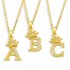 Wholesale Fashion Zirconia Crown 26 English Letters Pendant Simple Ladies Necklace Necklace