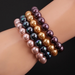 Single Circle 10mm Shellfish Bead Strand Multi-color Fashion Ladies Pearl Bracelet Supplier