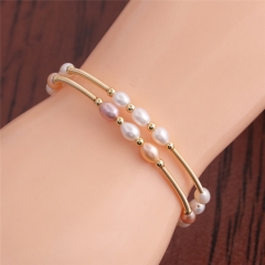 Fashion Freshwater Round Pearl Bracelet Women's Gold Wrap Around Copper Wire Simple Opening Adjustable Supplier