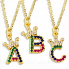 Wholesale Diamond Encrusted 26 Letters Necklace Crown Surname Couple Pendant