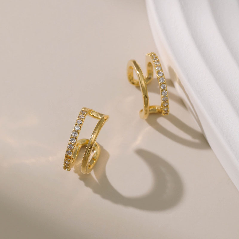 Brass Plated 18k Real Gold White Zirconia Elegant Ear Bone Clips Hollow Mixed Batch Supplier