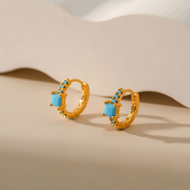 Copper Plated 18k Real Gold Earrings With Turquoise Small Design Ethnic Style Earrings Manufacturer