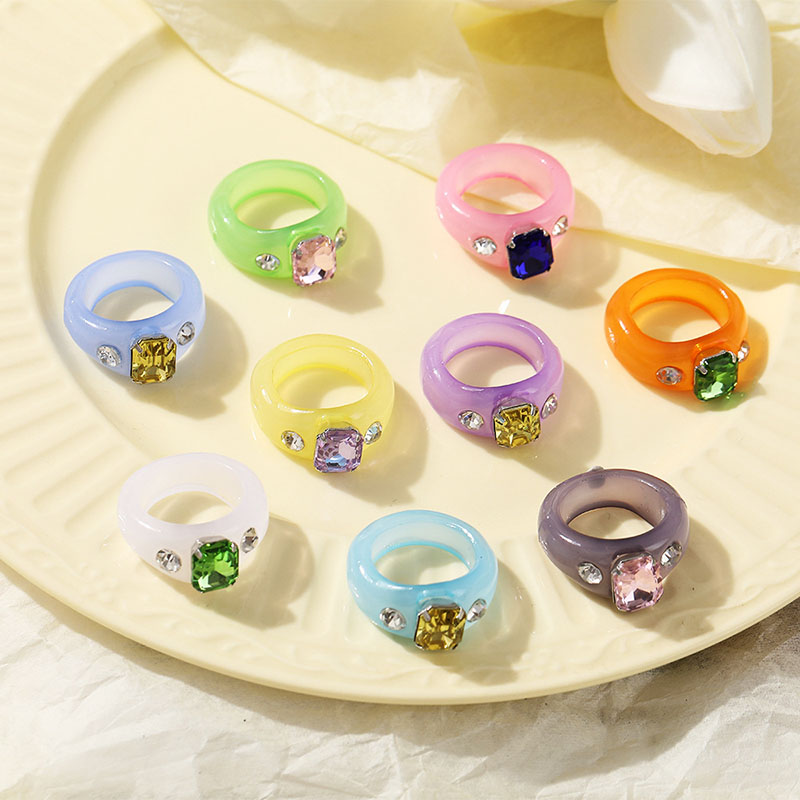 Fashion Design With Diamonds Candy Color Resin Creative Diy Ring Supplier