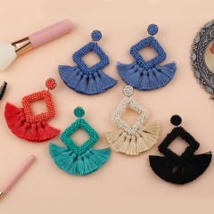 Handmade Wire-wrapped Earrings Female Geometric Diamond-shaped Rice Beads Supplier