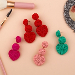 Bohemian Earrings Jewelry Love Rice Beads Earrings Three Layers Of Peach Heart Supplier