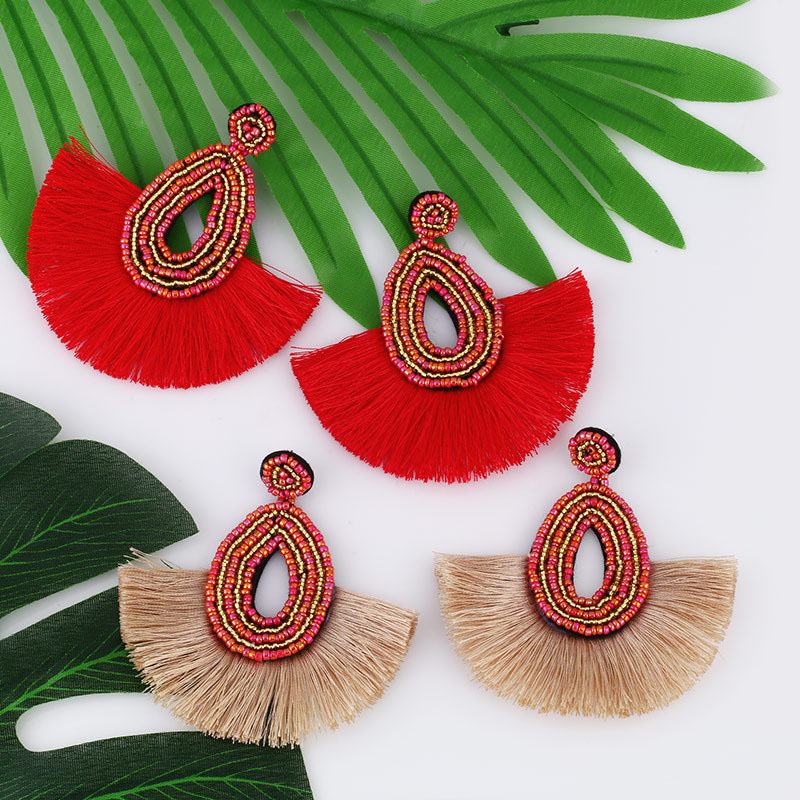Ethnic Style Earrings Handmade Beaded Rice Beads Bohemian Tassel Earrings Supplier