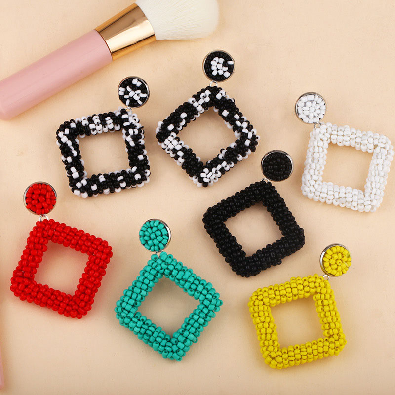 Creative Pure Handmade Geometric Earrings Personalized Diamond-shaped Rice Beads Supplier