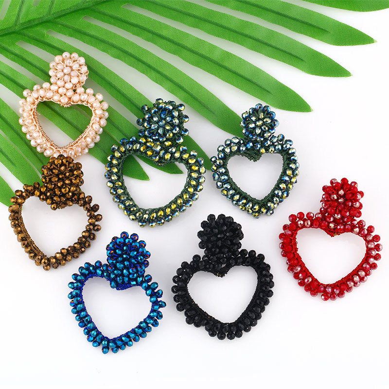 Fashion Earrings Hand-woven Rice Bead Peach Heart Earrings Supplier
