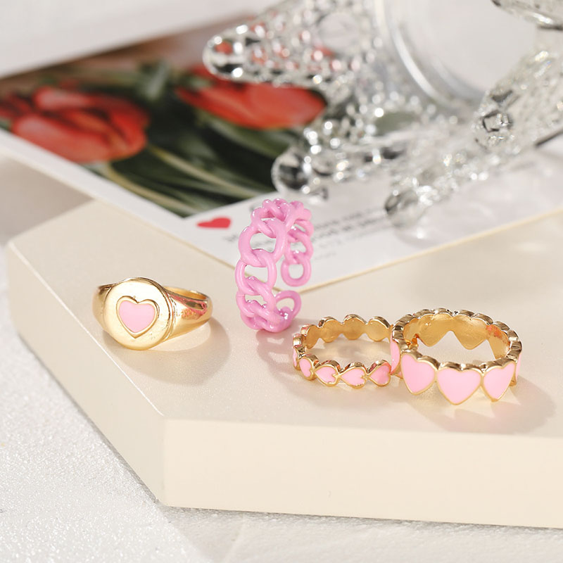 Pink Love Sweet Oil Drip Ring Set Color Preservation Plating Manufacturer