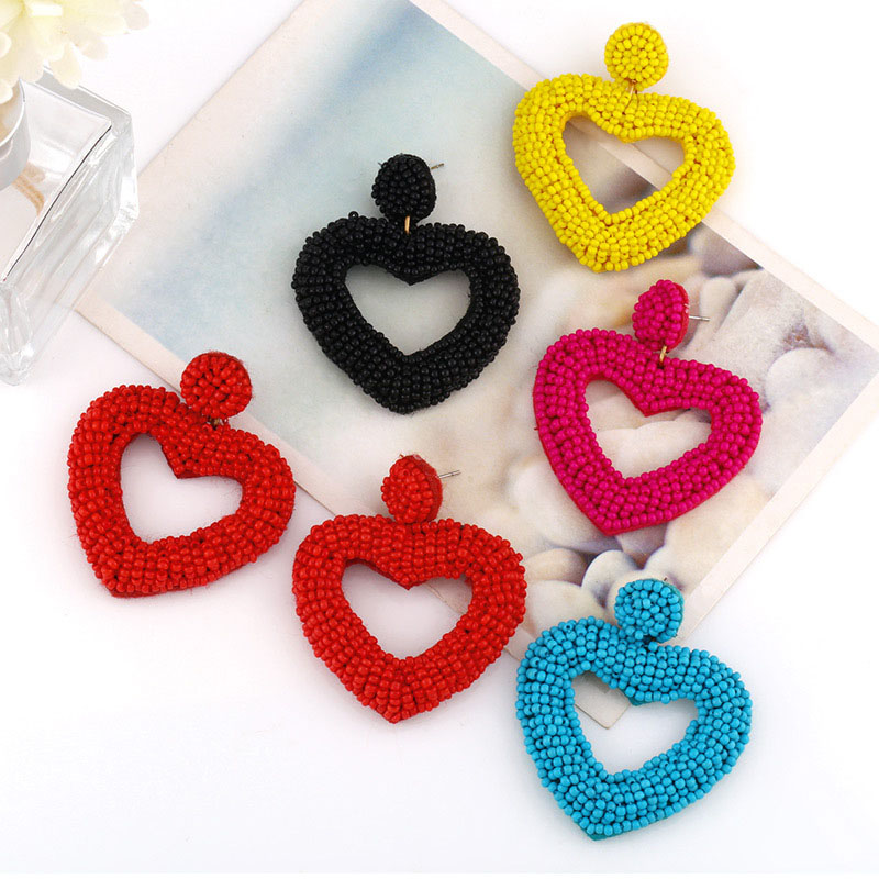 Bohemian Hand-woven Heart Peach Bead Earrings Supplier