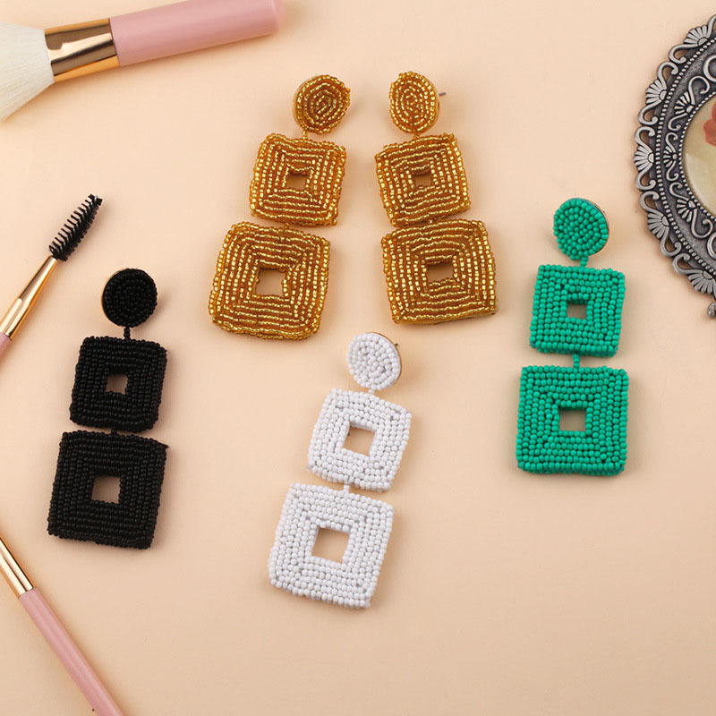 Creative Weaving Double-sided Rice Bead Earrings Geometric Square Earrings Supplier