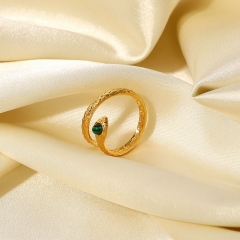 18k Gold Plated Stainless Steel Snake Charm Malachite Open Ring For Women Manufacturer