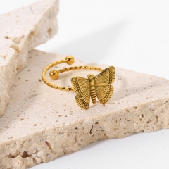 18k Gold-plated Stainless Steel Opening Adjustable Butterfly Ring Ladies Popular Manufacturer