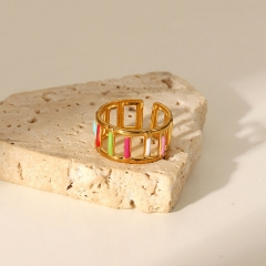 Oil Drip Stainless Steel 18k Gold Plated Colorful Enamel Open Ring Female Manufacturer
