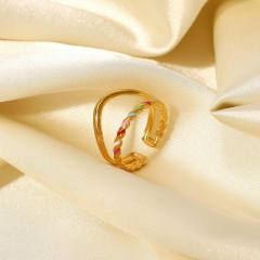 Stainless Steel 18k Gold Plated Enamel Colorful Drip Oil Twist Double Shaped Open Ring Manufacturer