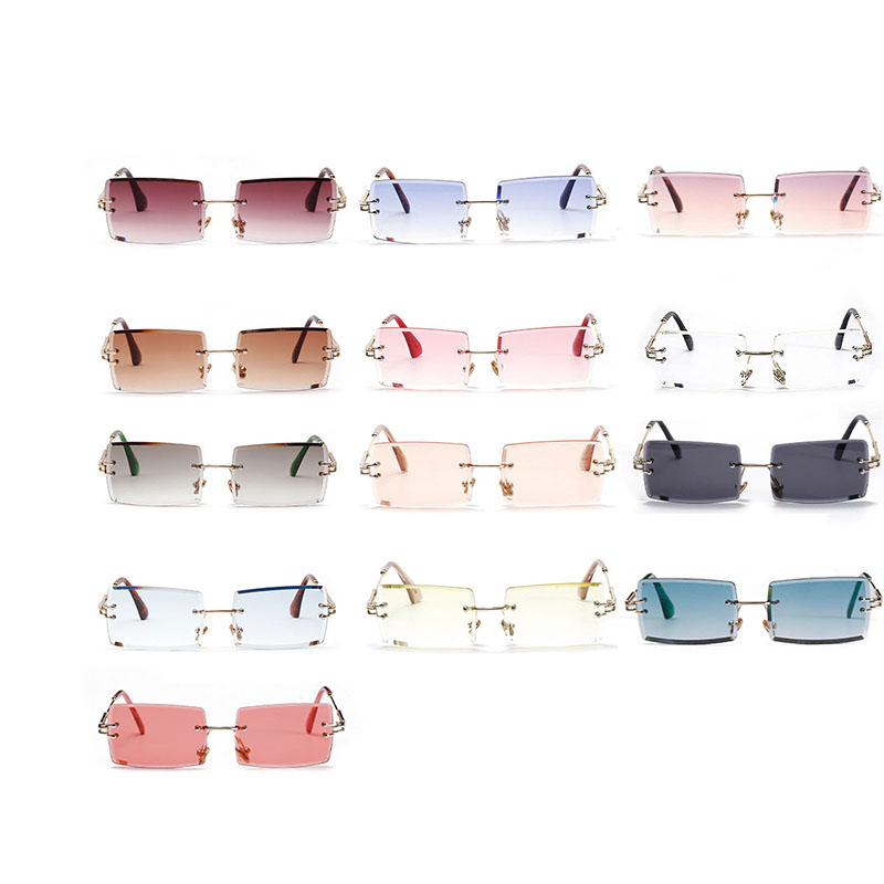 Wholesale Square Rimless Sunglasses Gradient Retro Cut Edge Transparent Glasses Popular Sunglasses Vendors