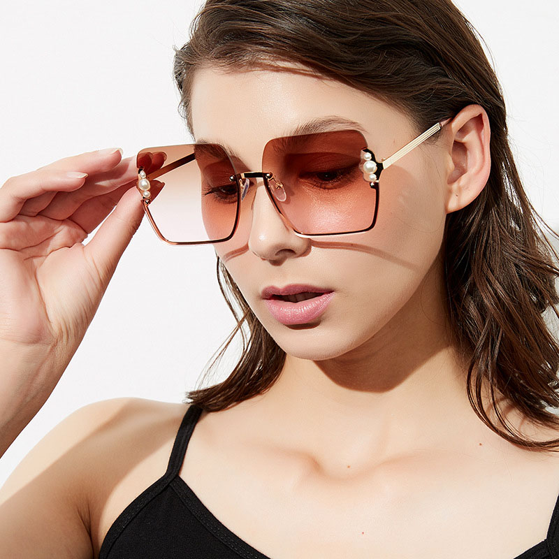 Wholesale Square Pearl Metal Sunglasses Half-frame Retro Sunglasses  Trend Personality Sunglasses Vendors