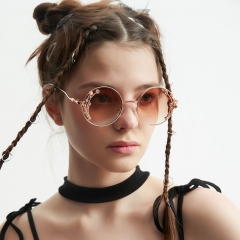 Round With Diamonds Retro Trendy Metal Frame Glasses Gradient Sunglasses Distributor