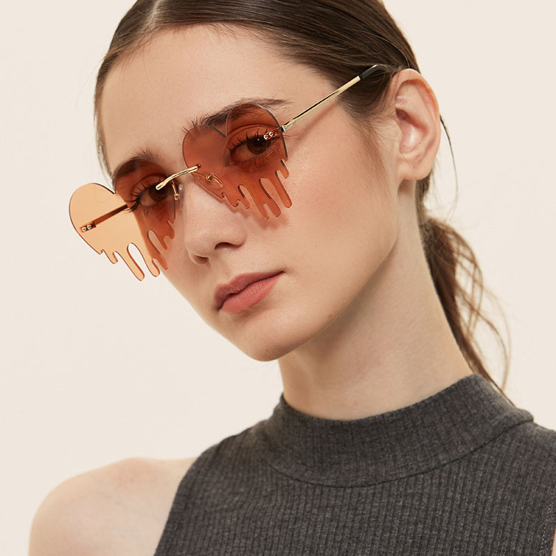 Peach Heart Rimless Sunglasses  Tassel Love Metal Sunglasses Party Heart-shaped Glasses Distributor